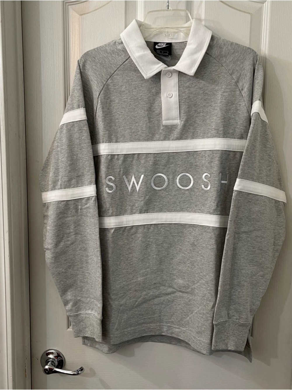 Nike Grey & White Polo Top with Swoosh Embroidery - Men’s: Medium.